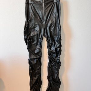 Missy Empire Black High Waisted Ruched PU Trousers
